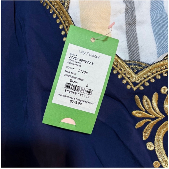 Lilly Pulitzer Navy Gold Embroidered Halter Dress Small NWT - Picture 6 of 11